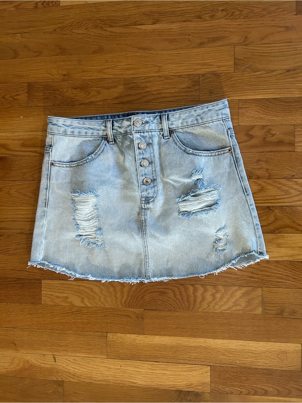 Forever 21 Distressed Button fly Jean Skirt Waist 28”